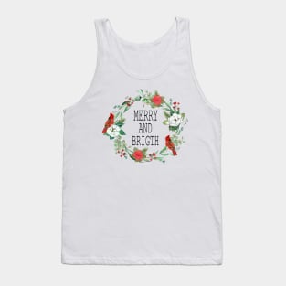 Merry and bright watercolor christmas wreath Tank Top